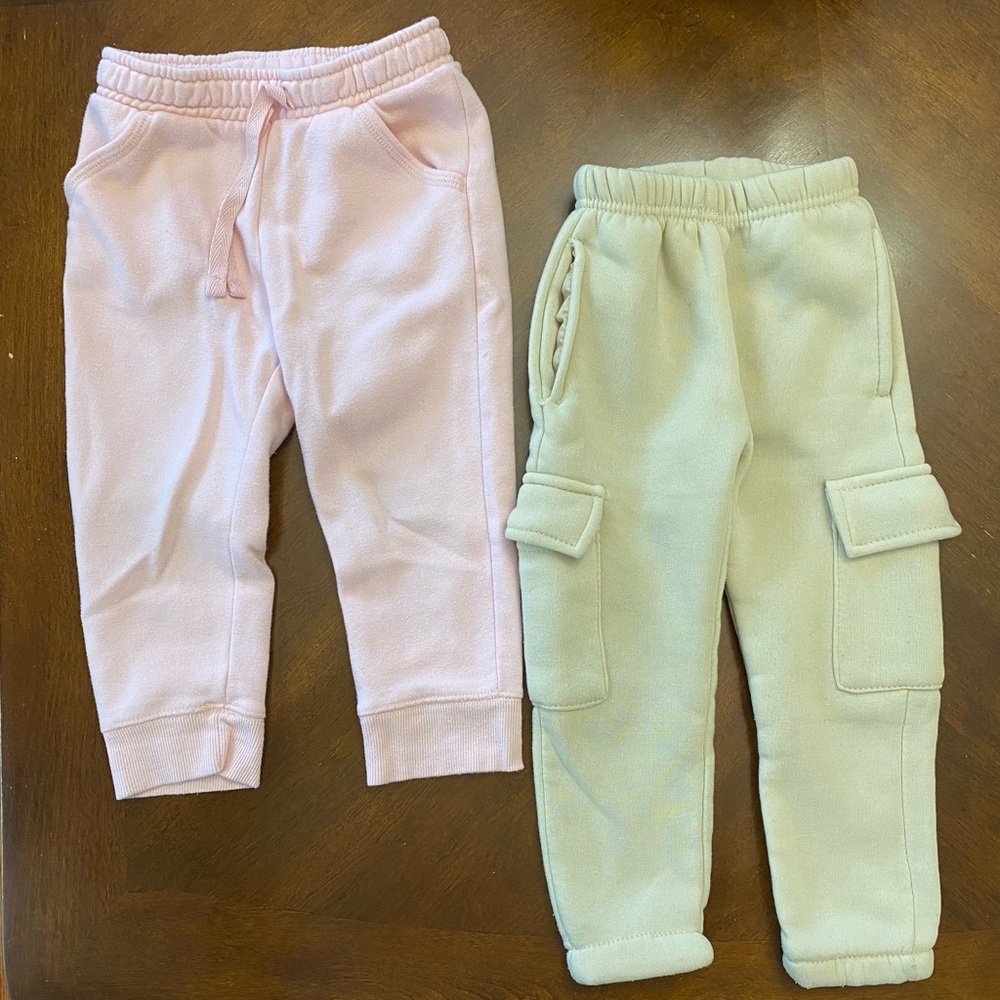 Toddler Girl 2T Kids Sweatpants Set - Pink and Cream